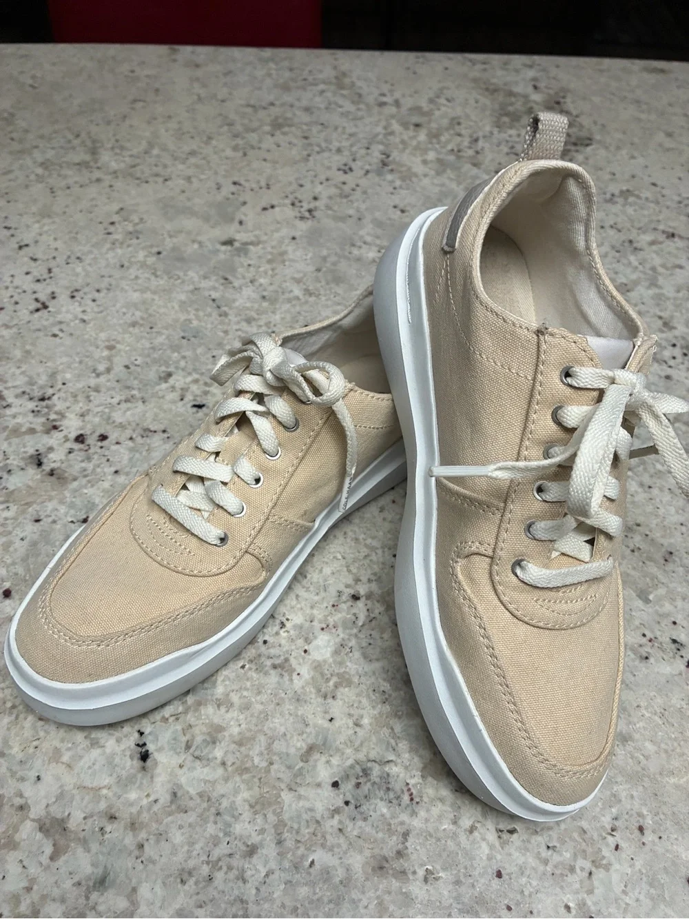 Cole Haan Cream Canvas Lace-Up Sneakers with White Sole